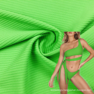 plain style 4 way stretch cloth polyamide lycra ribbed warp knitted shiny swimsuit fabric